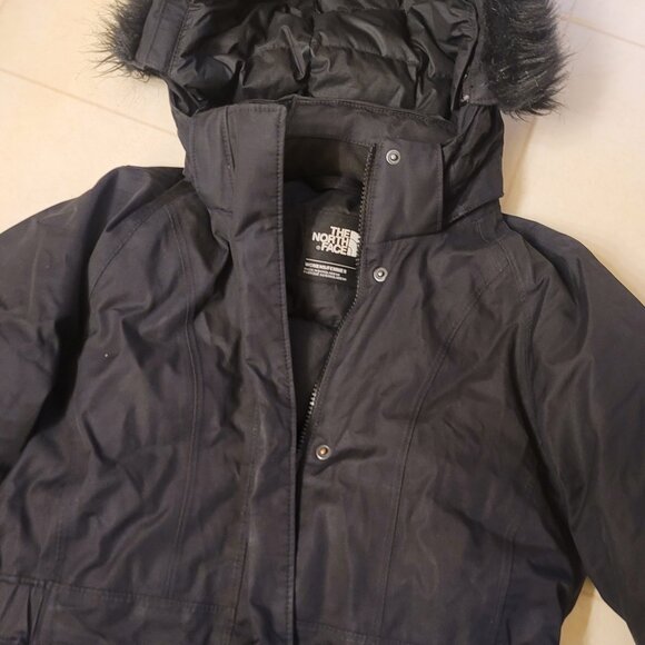The North Face Black Goose Down HyVent Parka with Removable Faux Fur Hood Sz S-P - Picture 6 of 15